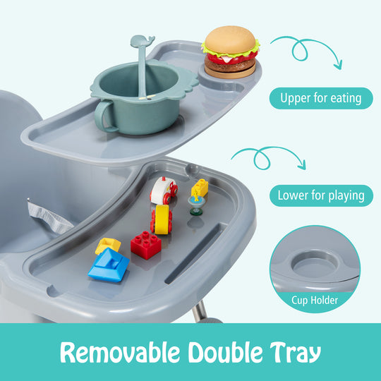 4-in-1 Convertible Baby High Chair with Removable Double Tray-Gray