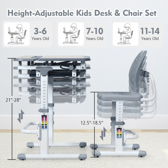 Height Adjustable Kids Study Desk and Chair Set
