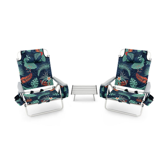 2 Packs 5-Position Outdoor Folding Backpack Beach Table Chair Reclining Chair Set