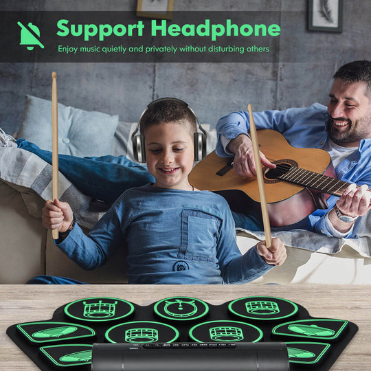 Electronic Drum Set with 2 Build-in Stereo Speakers for Kids
