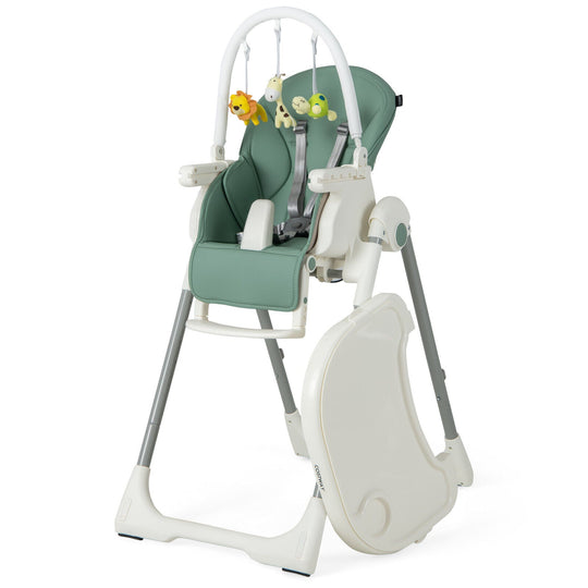 4-in-1 Foldable Baby High Chair with 7 Adjustable Heights and Free Toys Bar