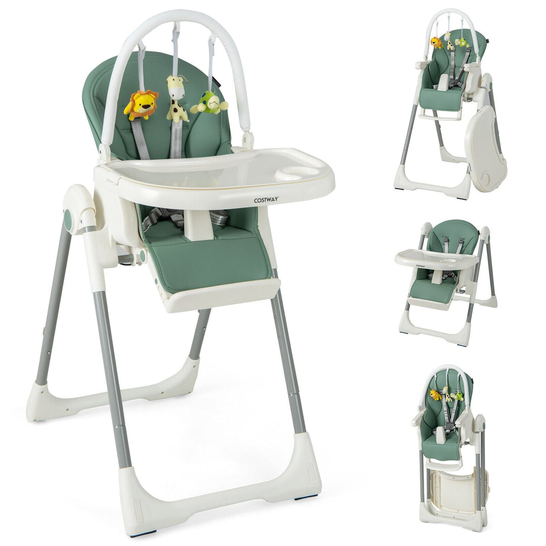 4-in-1 Foldable Baby High Chair with 7 Adjustable Heights and Free Toys Bar