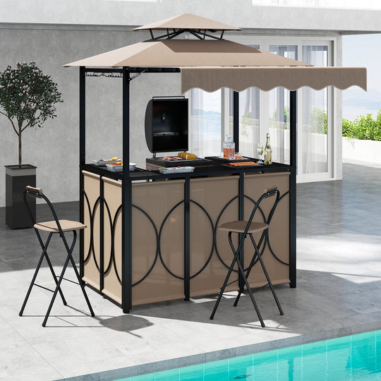 Grill Gazebo with Awning 3-Piece Outdoor BBQ Canopy Double-Tier Soft Top Barbecue Shelter