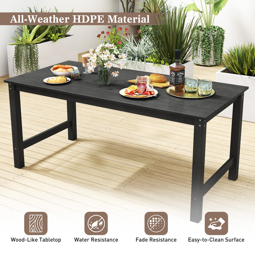 HDPE Outdoor Dining Table for 6 Person with Wood-Like Tabletop and Umbrella Hole