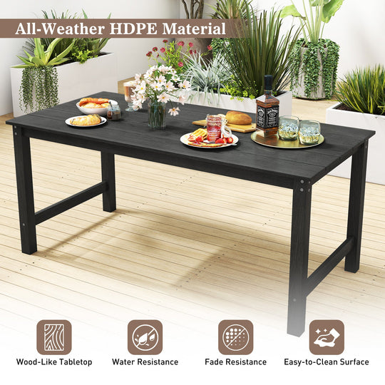 HDPE Outdoor Dining Table for 6 Person with Wood-Like Tabletop and Umbrella Hole