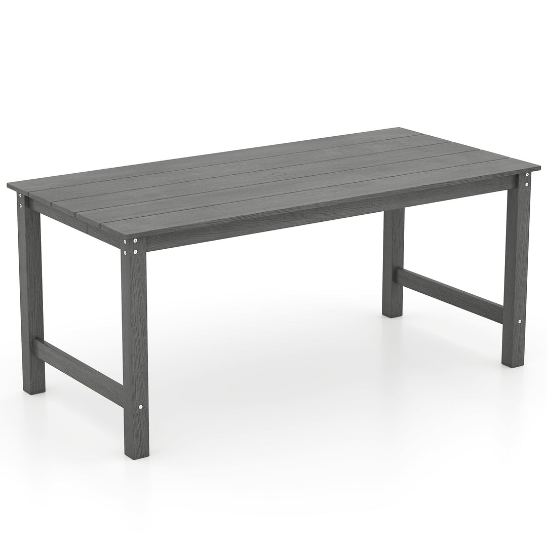 HDPE Outdoor Dining Table for 6 Person with Wood-Like Tabletop and Umbrella Hole