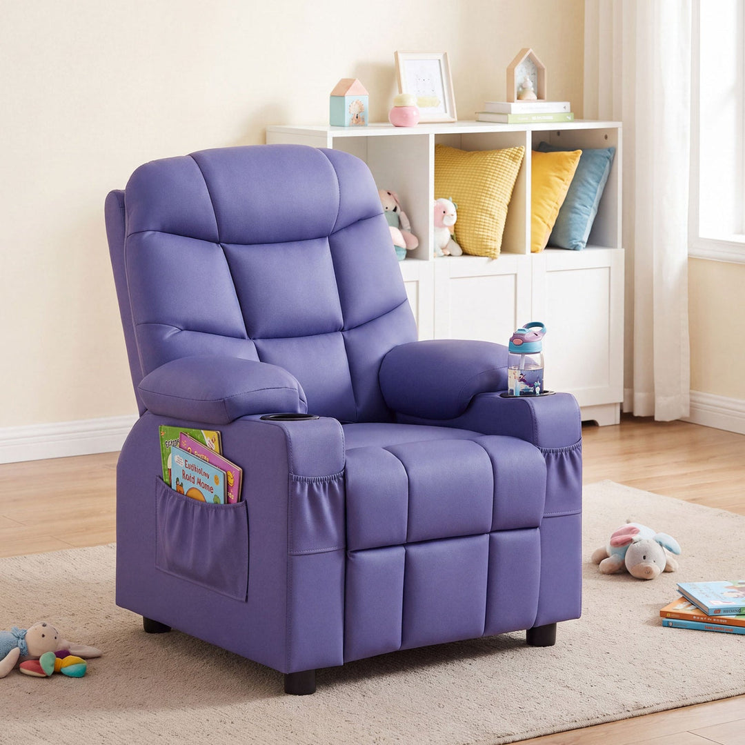 Kids Recliner Chair with Cup Holder and Footrest for Children