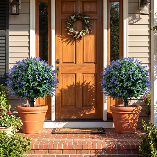 2 Pack Artificial Lavender Boxwood Topiary Ball Trees with Ground Spikes