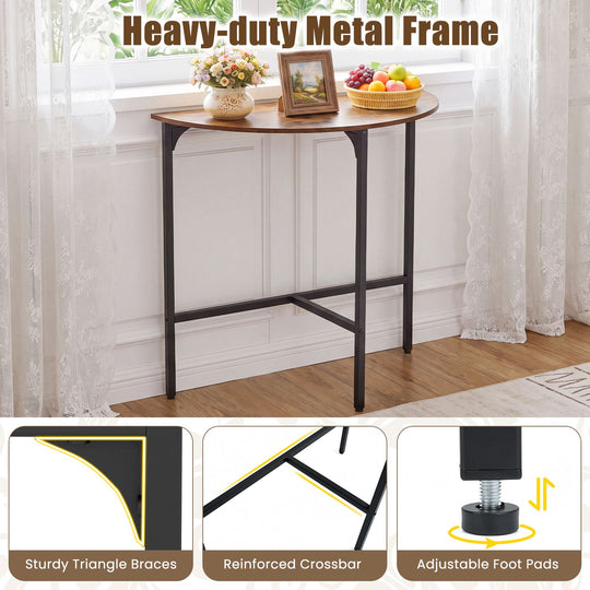 Half-moon Console Table Semi-circular Industrial Sofa Couch Table-Rustic Brown