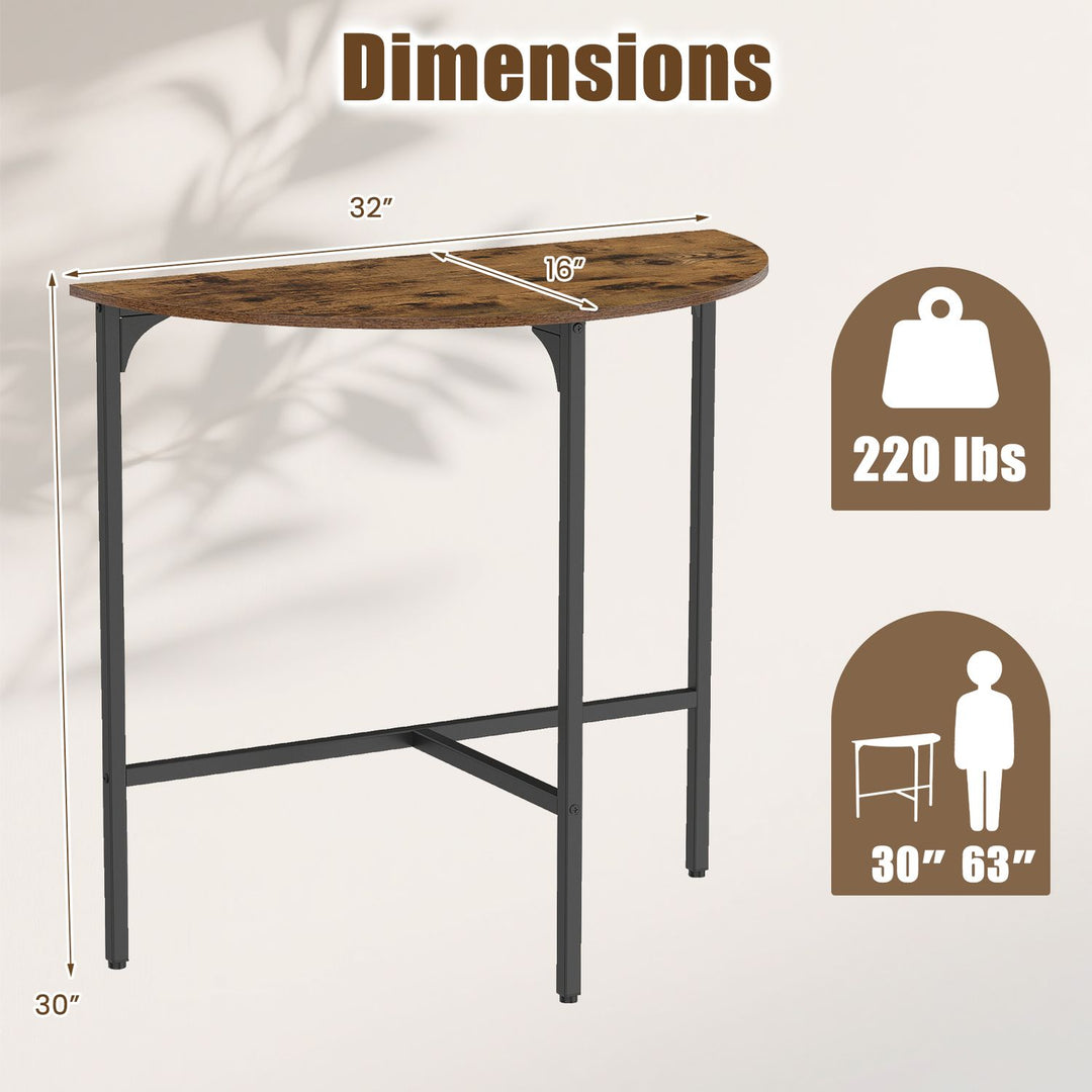 Half-moon Console Table Semi-circular Industrial Sofa Couch Table-Rustic Brown