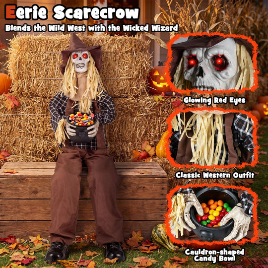 Halloween Animatronic Sitting Scarecrow with Candy Bowl