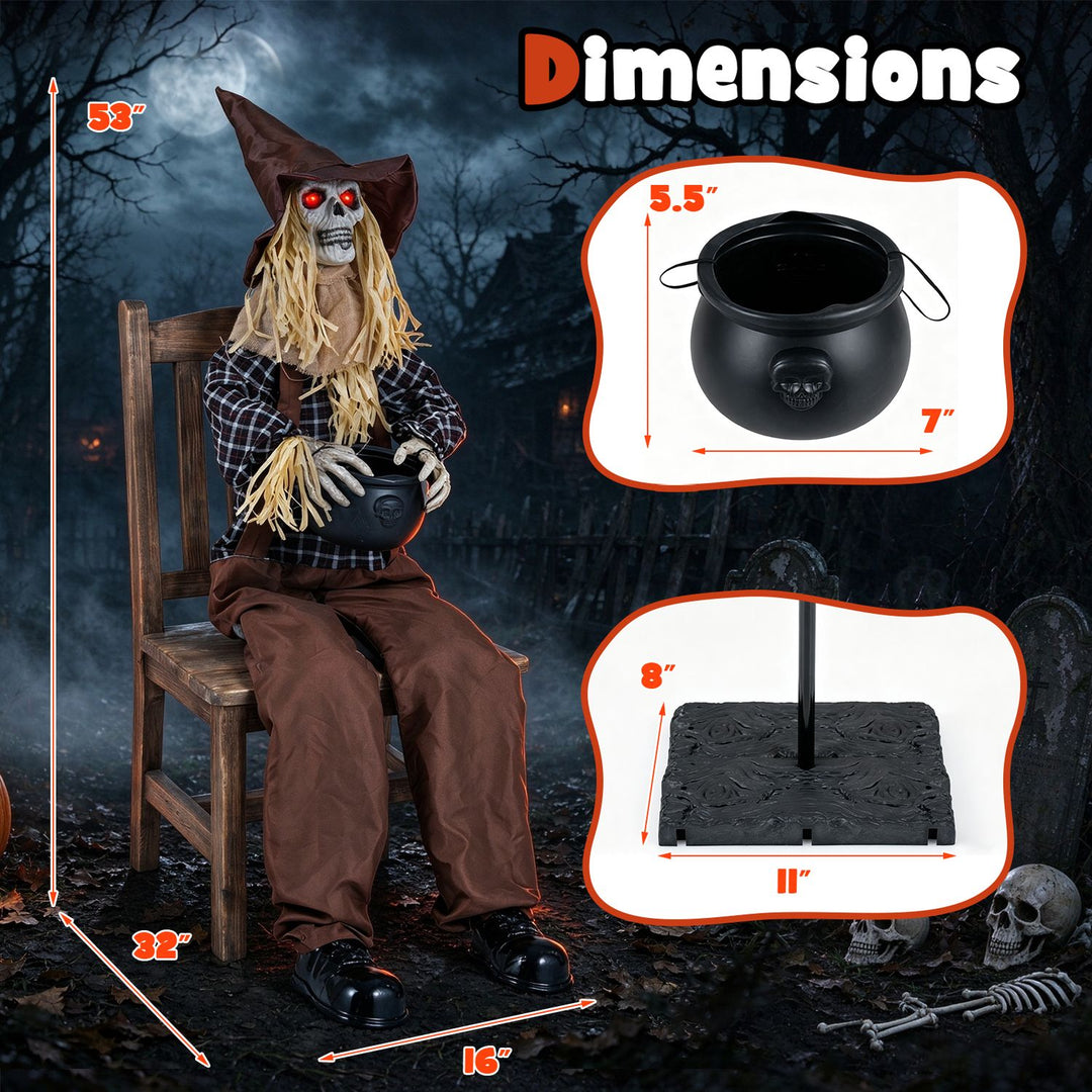 Halloween Animatronic Sitting Scarecrow with Candy Bowl