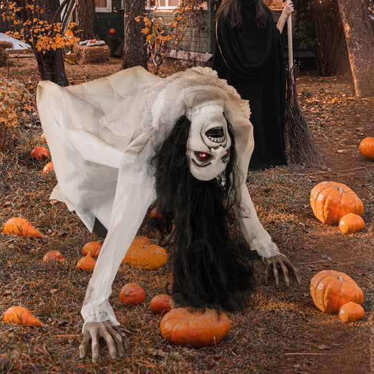 Crawling Woman Halloween Animatronic with LED Eyes & Sound