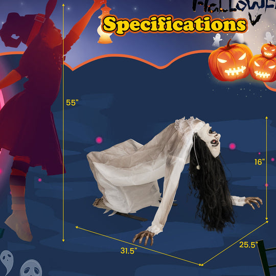 Crawling Woman Halloween Animatronic with LED Eyes & Sound