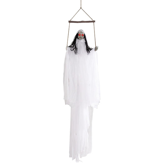 Hanging Ghost Girl Prop with Light-Up Eyes and Sound Effects