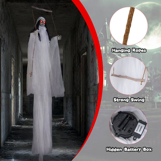 Hanging Ghost Girl Prop with Light-Up Eyes and Sound Effects