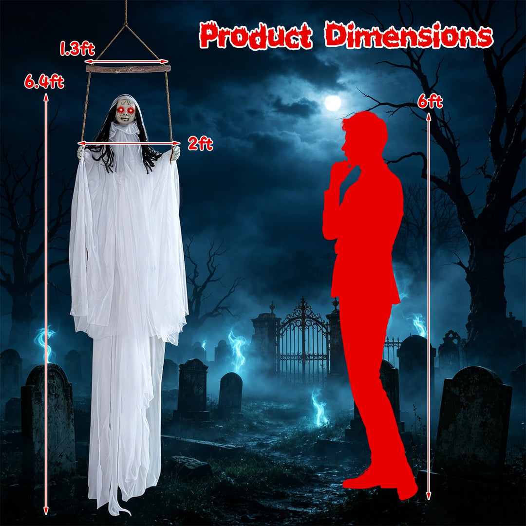 Hanging Ghost Girl Prop with Light-Up Eyes and Sound Effects