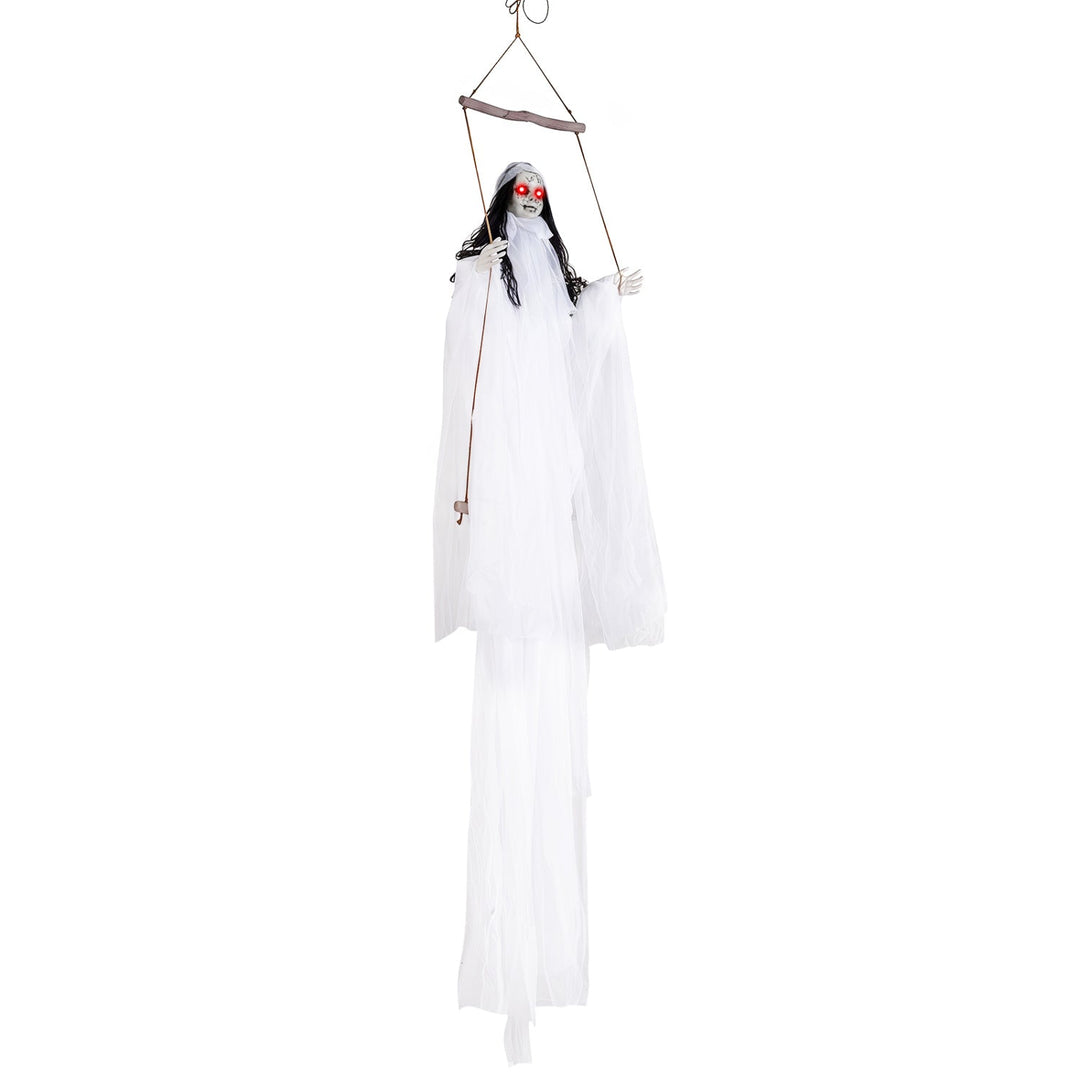 Hanging Ghost Girl Prop with Light-Up Eyes and Sound Effects