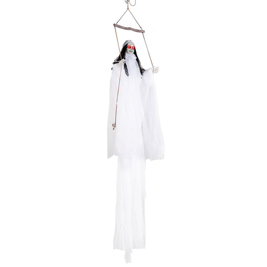 Hanging Ghost Girl Prop with Light-Up Eyes and Sound Effects