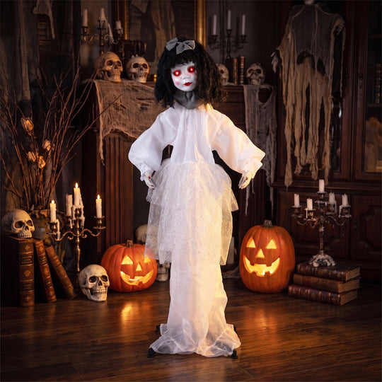 Halloween Doll Girl with Shakeable Head and Posable Arms