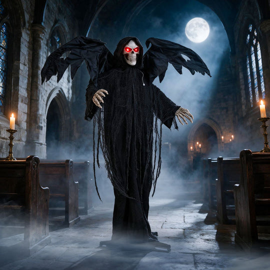 Halloween Standing Grim Reaper with Red Eyes and Shaking Head