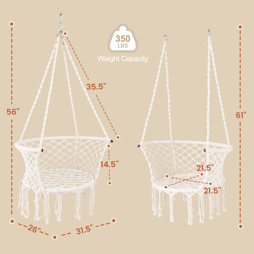 Hammock Chair Macrame Swing Hanging Cotton Rope Chair-Beige
