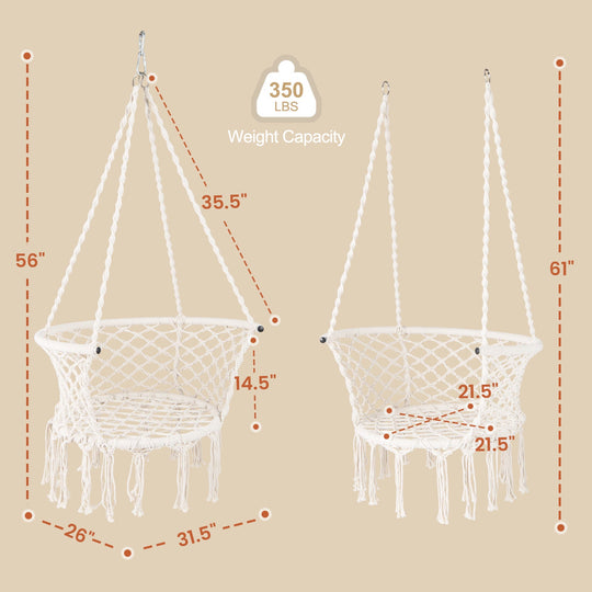 Hammock Chair Macrame Swing Hanging Cotton Rope Chair-Beige