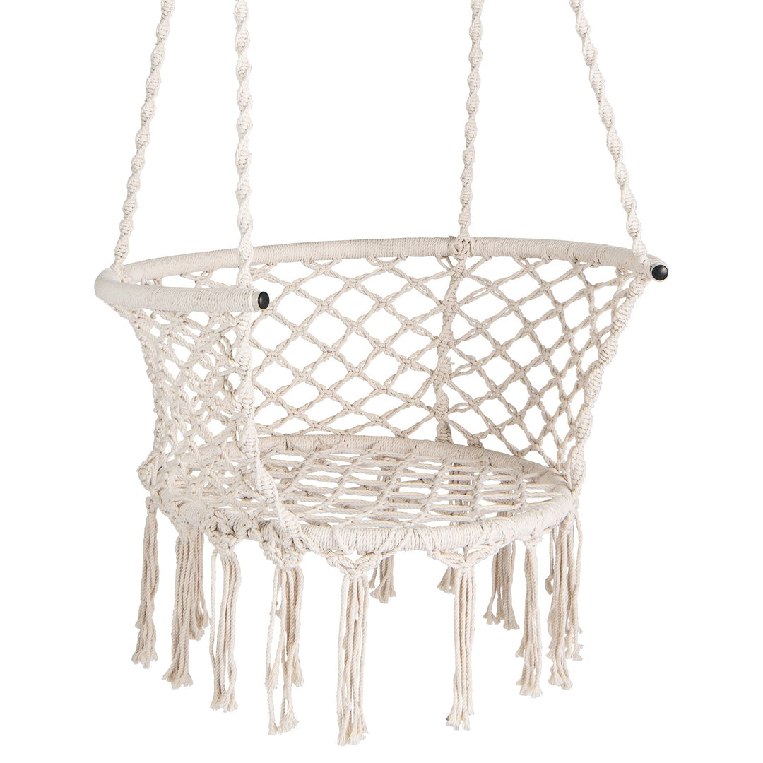 Hammock Chair Macrame Swing Hanging Cotton Rope Chair-Beige