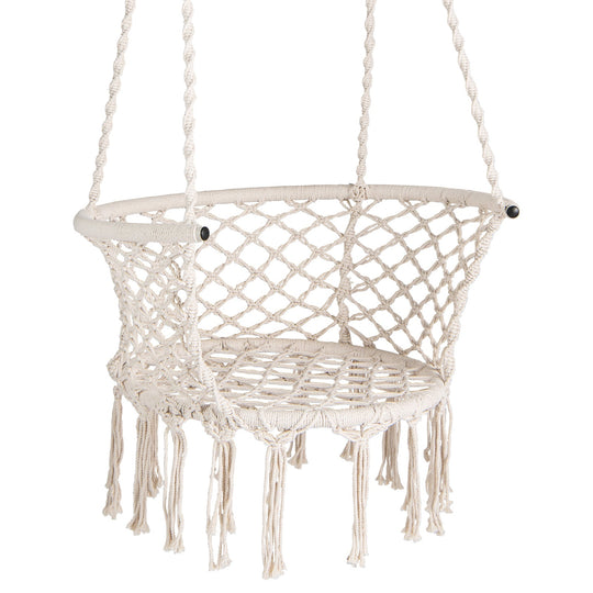 Hammock Chair Macrame Swing Hanging Cotton Rope Chair-Beige