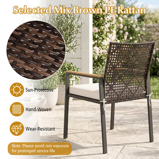 Patio Dining Chairs Set of 4 with Acacia Wood Armrests