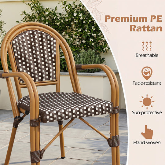 PE Wicker Bistro Dining Chairs Set of 2 - 400 lbs Capacity