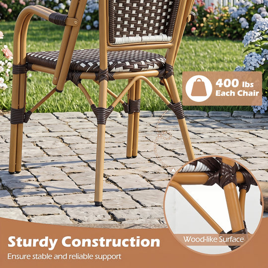 PE Wicker Bistro Dining Chairs Set of 2 - 400 lbs Capacity