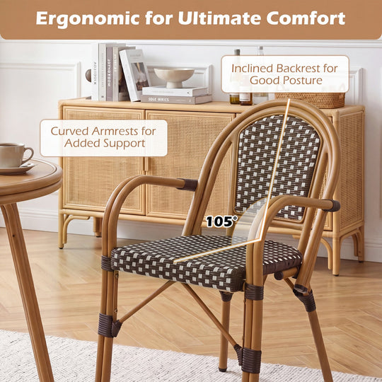 PE Wicker Bistro Dining Chairs Set of 2 - 400 lbs Capacity