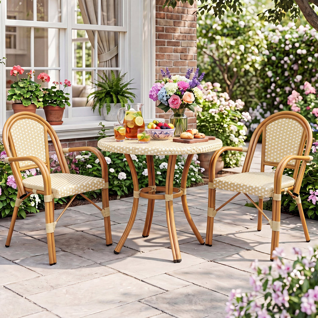 PE Wicker Bistro Dining Chairs Set of 2 - Yellow
