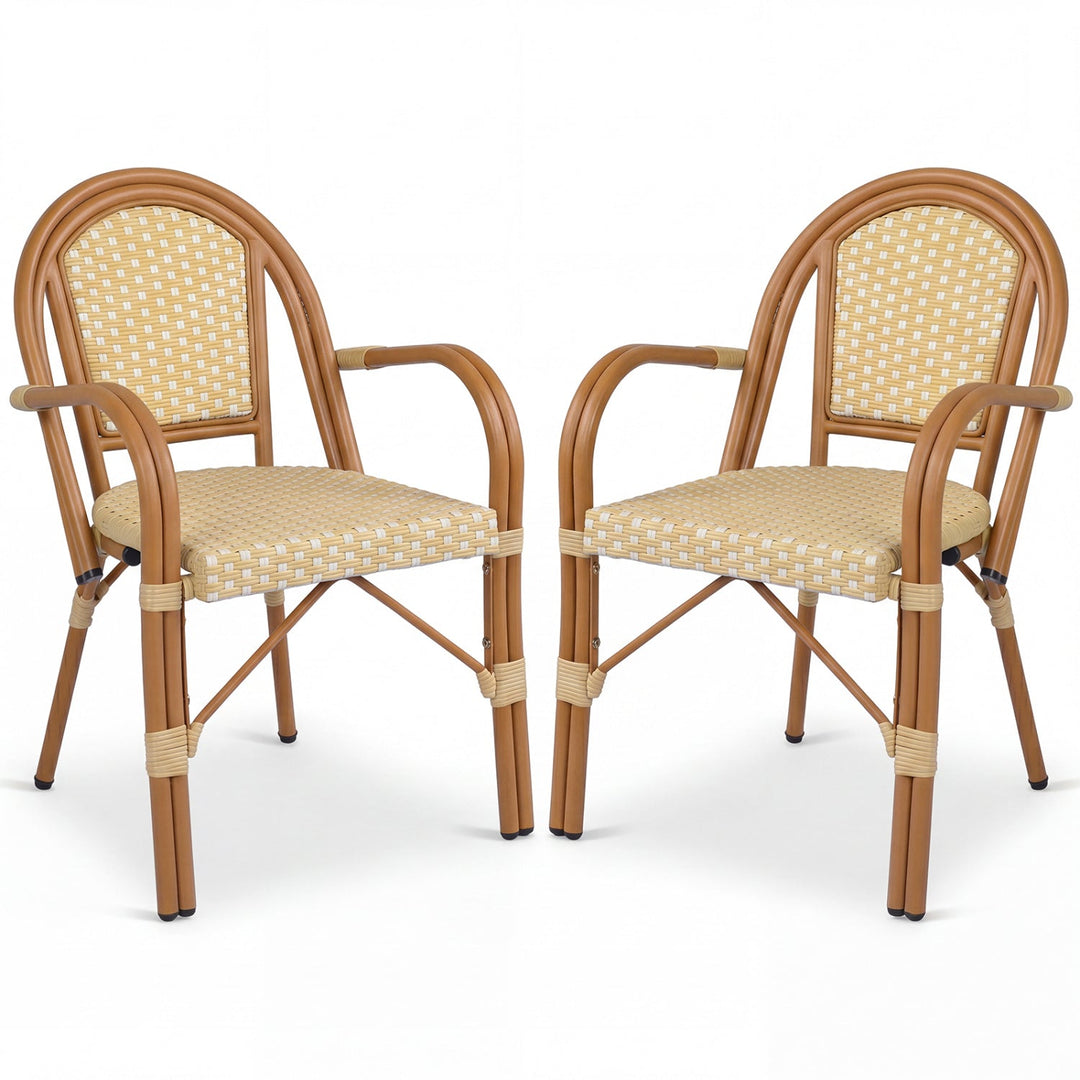 PE Wicker Bistro Dining Chairs Set of 2 - Yellow