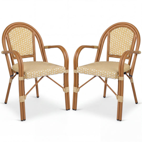 PE Wicker Bistro Dining Chairs Set of 2 - Yellow