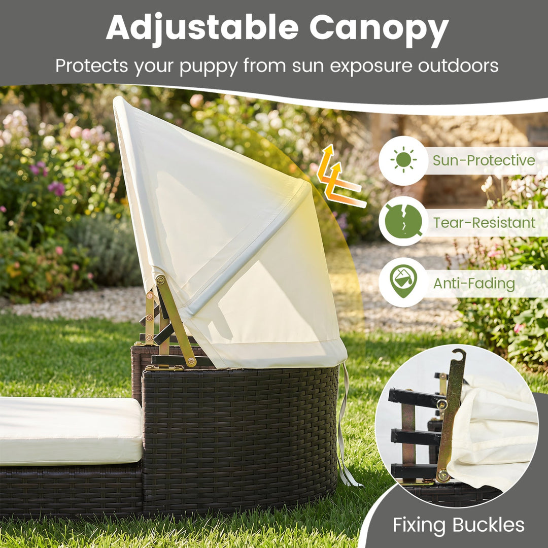 Rattan Pet Daybed with Adjustable Canopy for Small & Medium Dogs