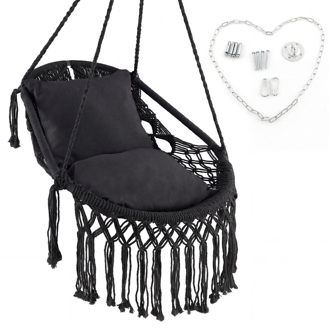 Hanging Hammock Chair with Soft Seat Cushions and Sturdy Rope Chain