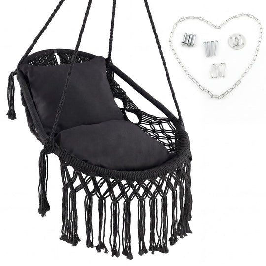 Hanging Hammock Chair with Soft Seat Cushions and Sturdy Rope Chain