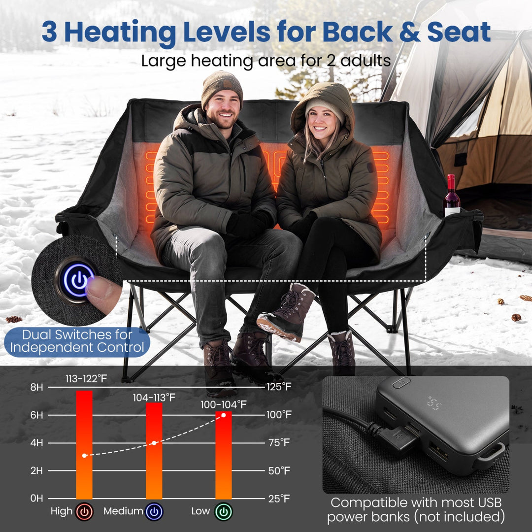 Heated Double Camping Chair with 4 Heating Zones