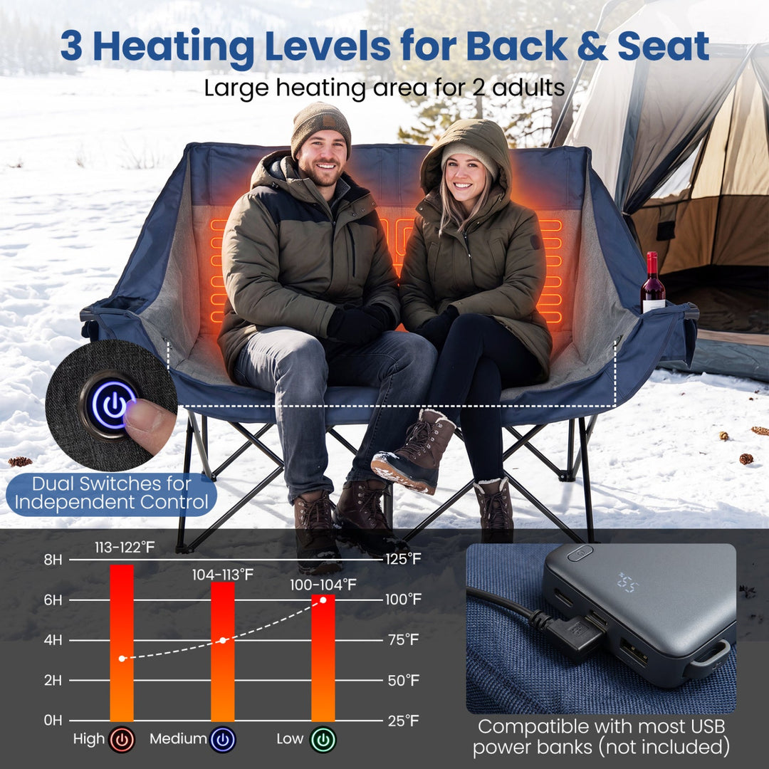 Heated Double Camping Chair with 4 Heating Zones