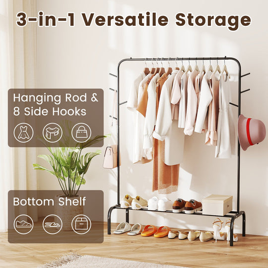 Heavy Duty Clothes Rack 50-Inch Wide Metal Garment Wardrobe Rack-Black