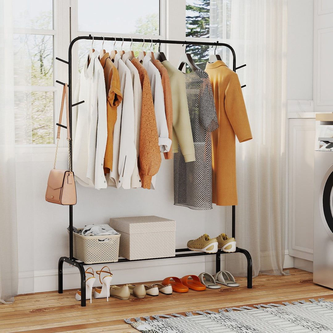 Heavy Duty Clothes Rack 50-Inch Wide Metal Garment Wardrobe Rack-Black