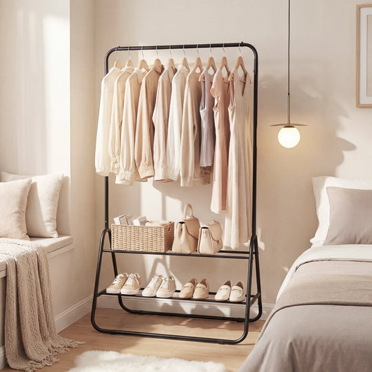 Heavy Duty Clothes Rack with Hanging Rod and Storage Shelves