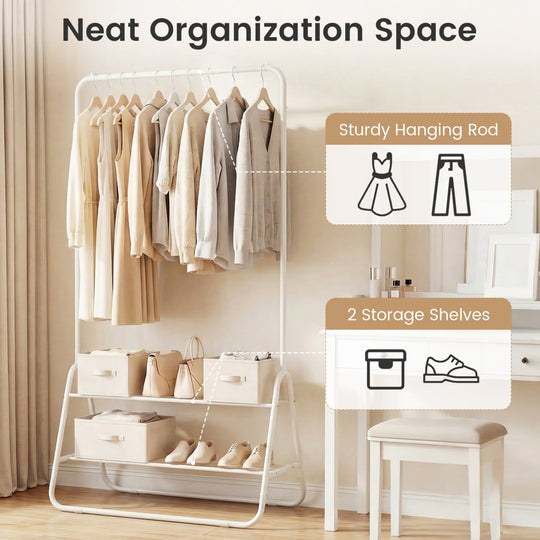 Heavy Duty Clothes Rack with Hanging Rod and Storage Shelves