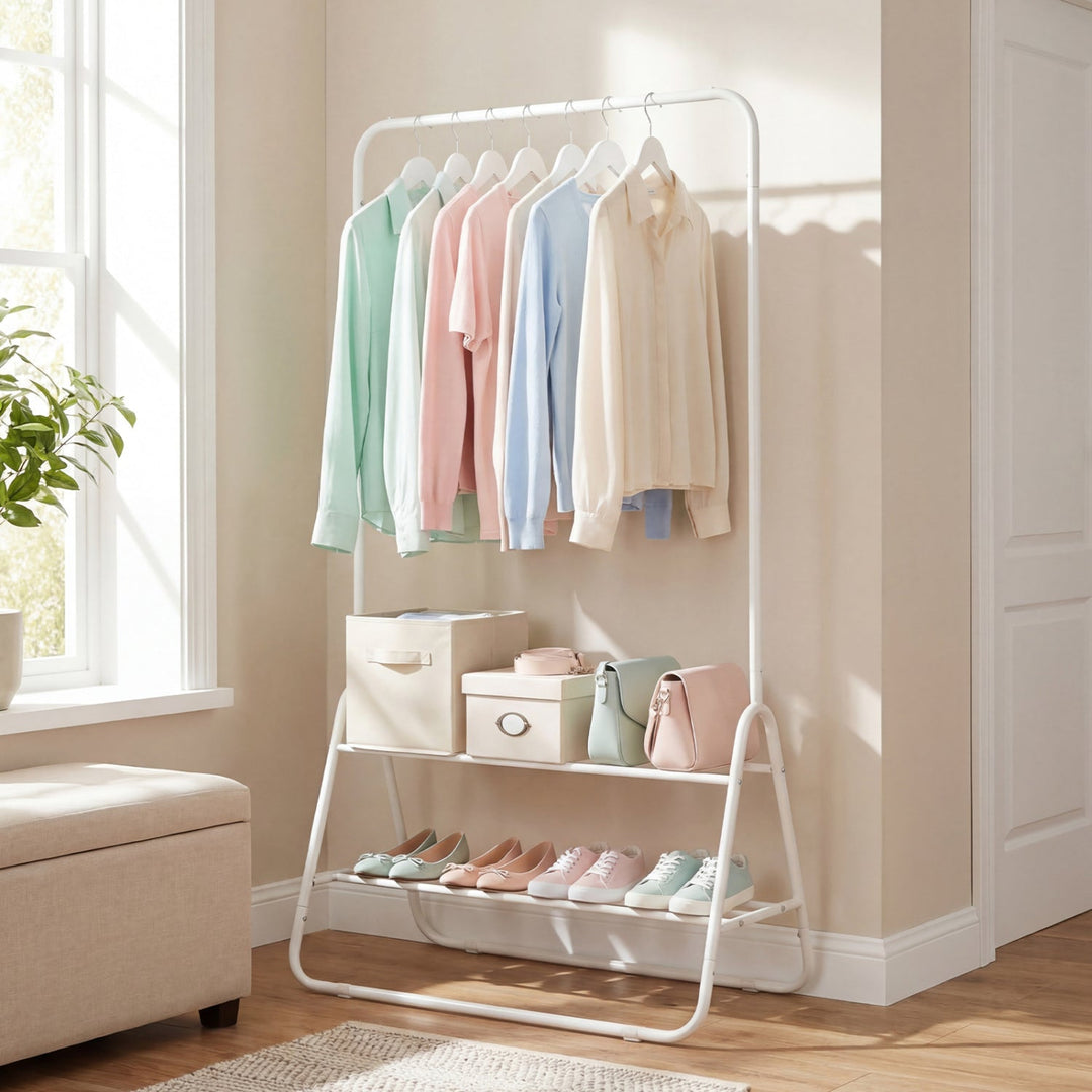 Heavy Duty Clothes Rack with Hanging Rod and Storage Shelves