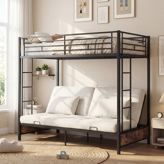 Heavy Duty Metal Bunk Bed Frame with Headboard and Footboard