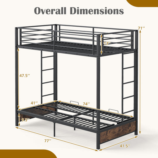 Heavy Duty Metal Bunk Bed Frame with Headboard and Footboard