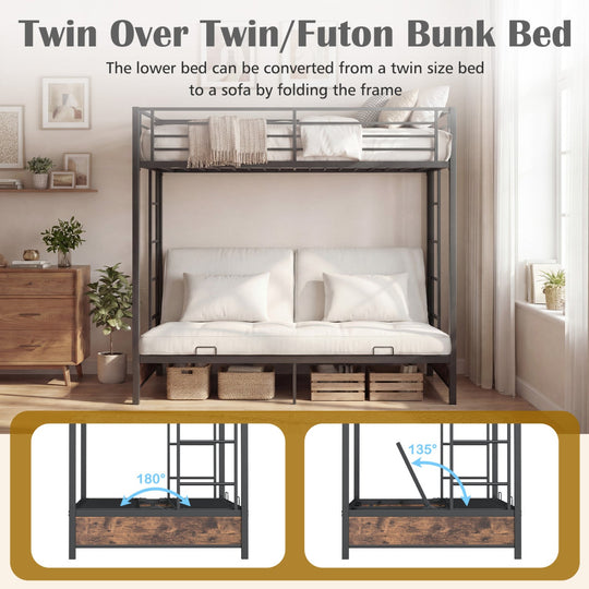 Heavy Duty Metal Bunk Bed Frame with Headboard and Footboard