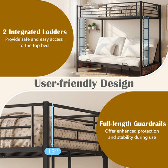 Heavy Duty Metal Bunk Bed Frame with Headboard and Footboard